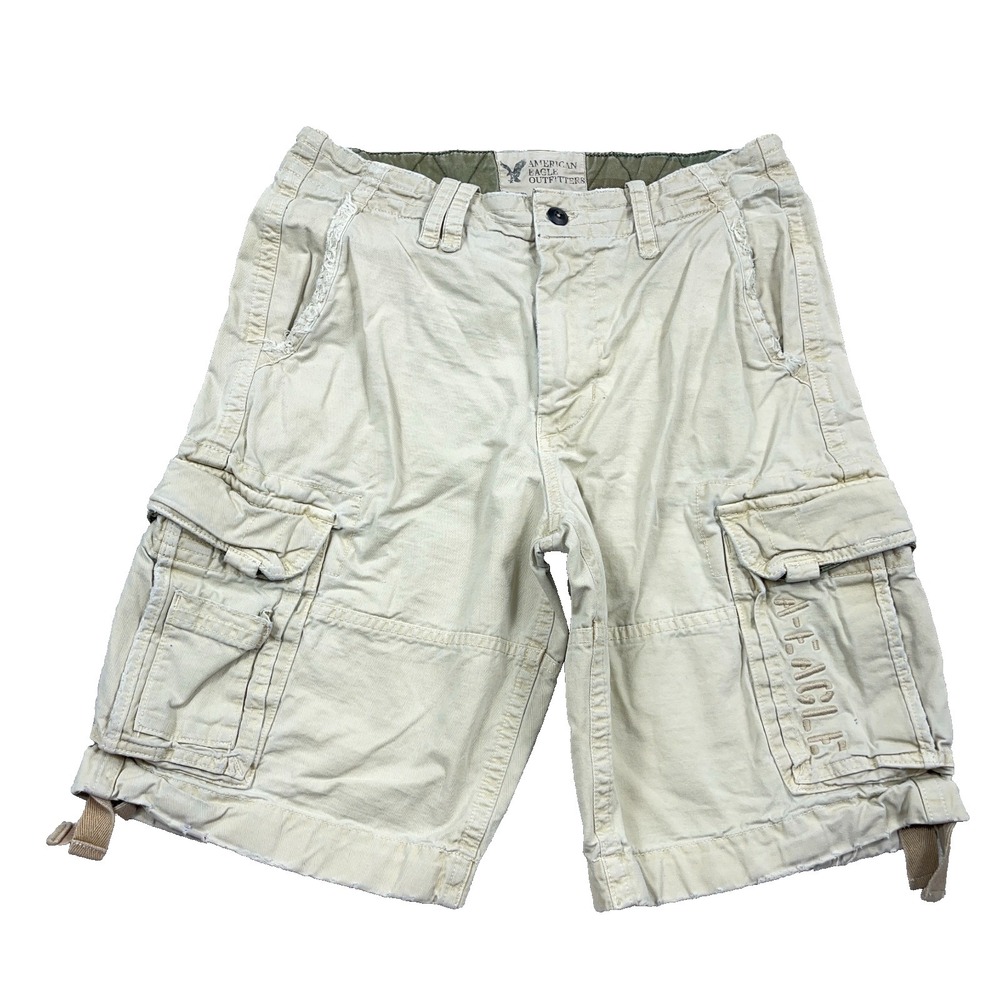 American Eagle Cargo Shorts Men 33 Tan Khaki Longer Length Vintage Y2K Retro